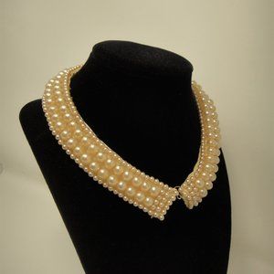 Vintage Miranda Faux Pearl Collar Choker Necklace Champagne Ivory 4 Rows 50s
